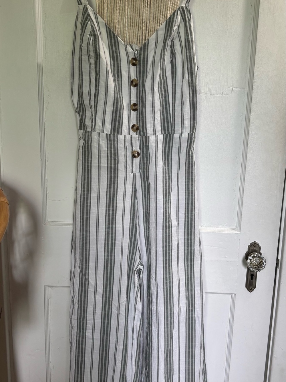Japna White and Gray Striped 100% Cotton Jumpsuit